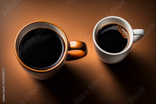Deux tasses à café sur un fond uni marron - generative Ai photo