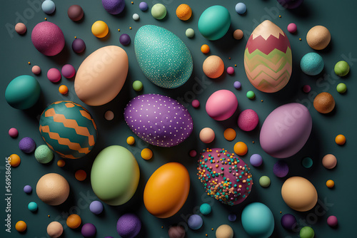 Colorful background of easter eggs collection, easter celebration, created with Generative AI