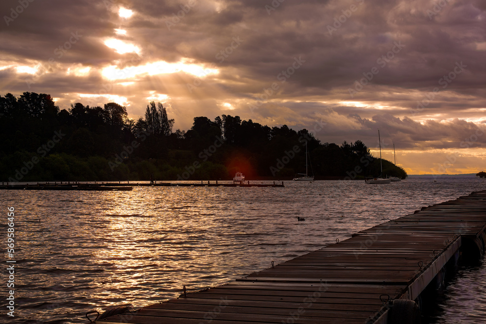 Sunset at La Poza in Lake Villarrica, Pucon, Chile