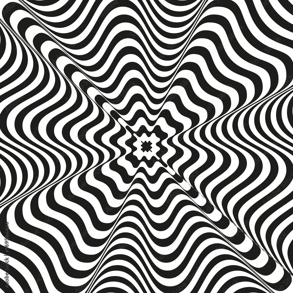 Monochrome Retro groovy psychedelic optical illusion background