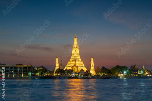 Wat Arun Ratchawararam  the Temple of Dawn  at twilight time  Bangkok  Thailand