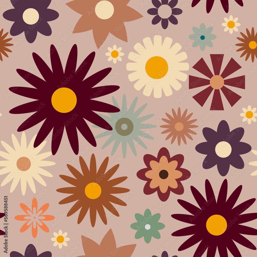 Retro seamless pattern with flowers in 60s style Retro seamless pattern with flowers in 60s style