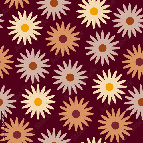 Retro seamless pattern with flowers in 60s style 