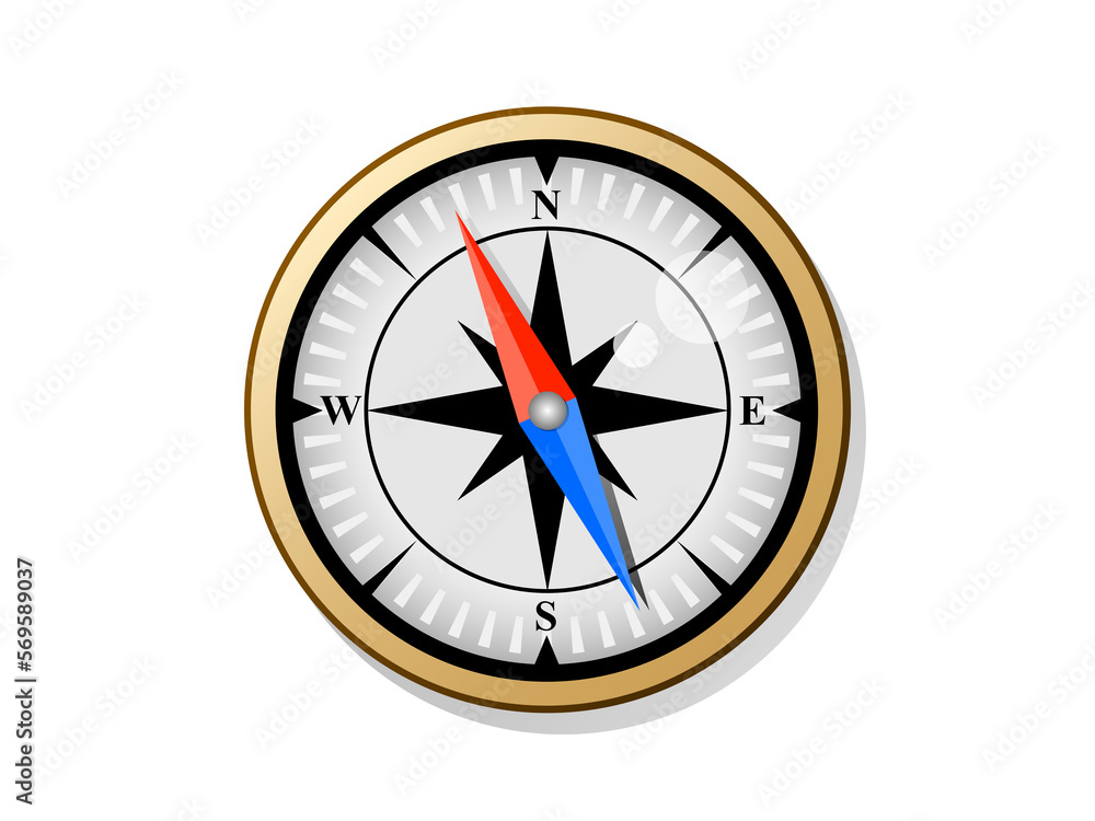 Compass on white background, navigation, transparent
