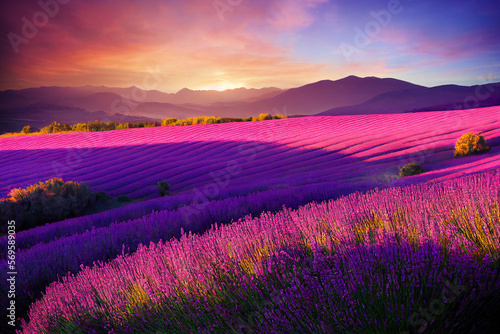 lavender field at sunset partially shaded by a cloud