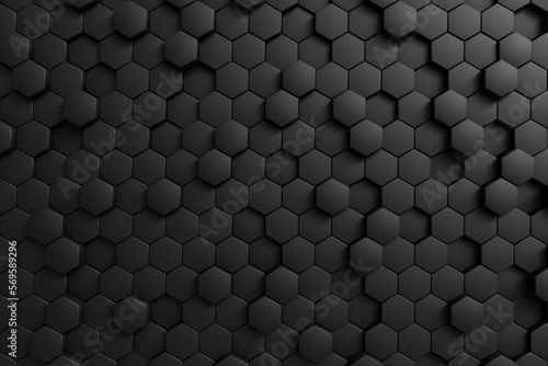 black geometric hexagonal background image. 3D rendering. © siamBlender