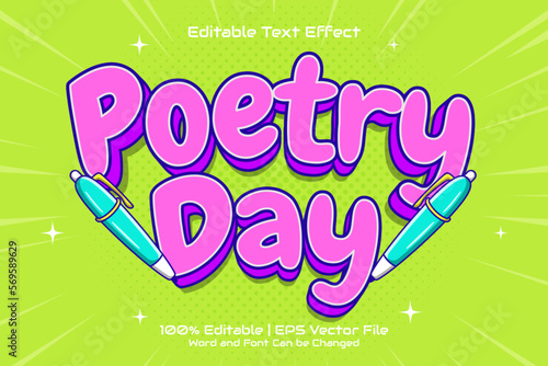 Poetry Day Text Effect Editable Cartoon Style