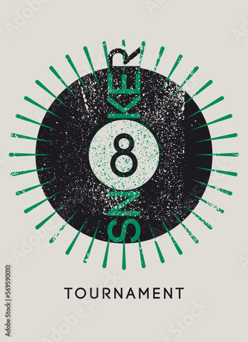 Snooker Tournament typographical vintage grunge style poster, emblem, logo design. Retro vector illustration.