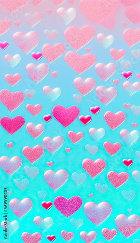 Watercolor hand painted pattern. Background with hearts in warm pastel colors. Vertical background or wallpapers. Wedding decorations or on St. Valentine's day. Generative AI