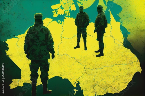 Ukraine crisis map. Ukraine and Russia military conflict. Geopolitical concept. Generative AI