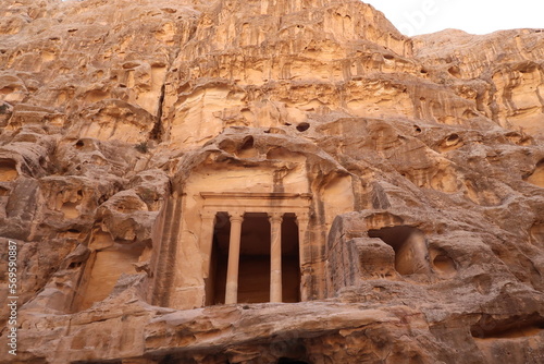 Temple above cave rooms, little Petra, Siq al-barid, Petra, Jordan