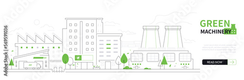 Green machinery - modern thin line design style vector banner
