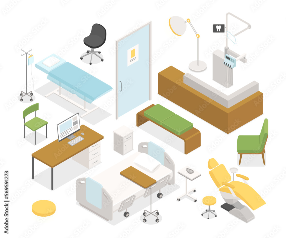 Medical clinic - modern vector colorful isometric object set