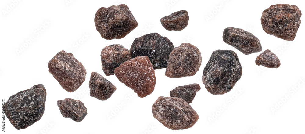 Falling black himalayan salt isolated on white background Falling black himalayan salt isolated on white background