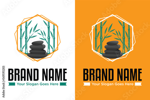 Stacked stones bamboo stems illustration logo design