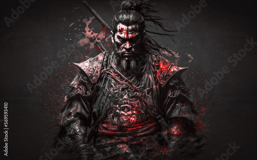 Bloody medieval samurai warrior, generative AI
