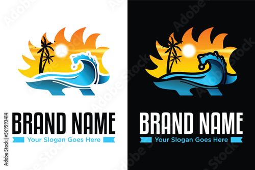 beach view on the hedgehog shape illustration logo design