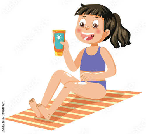 A girl applying sunscreen lotion