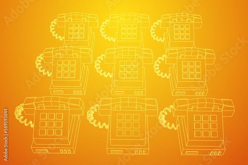 Old retro landline telephone. Wireframe vector