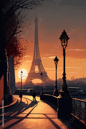 Eiffel Tower in Paris Sunset
