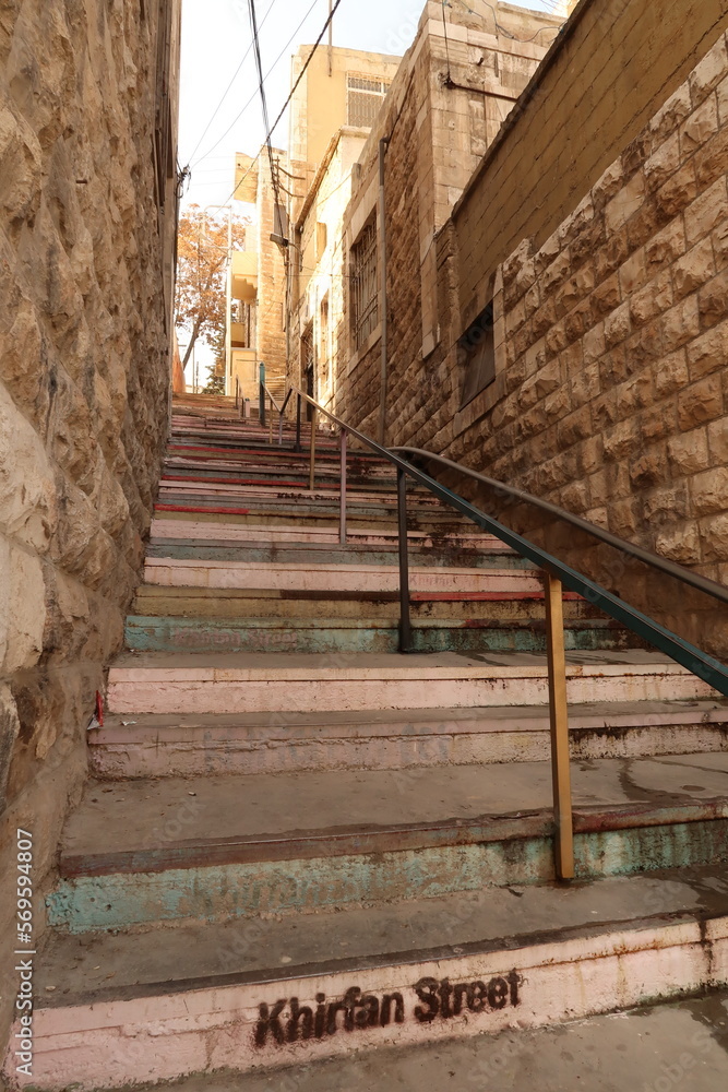 Stairs leading up to Khirfan Street in Amman, Jordan