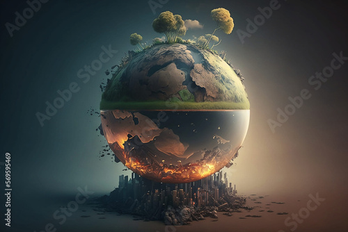 Save the earth. Earth Pollution. We have to save the earth. Earth Burning. Generative AI. photo