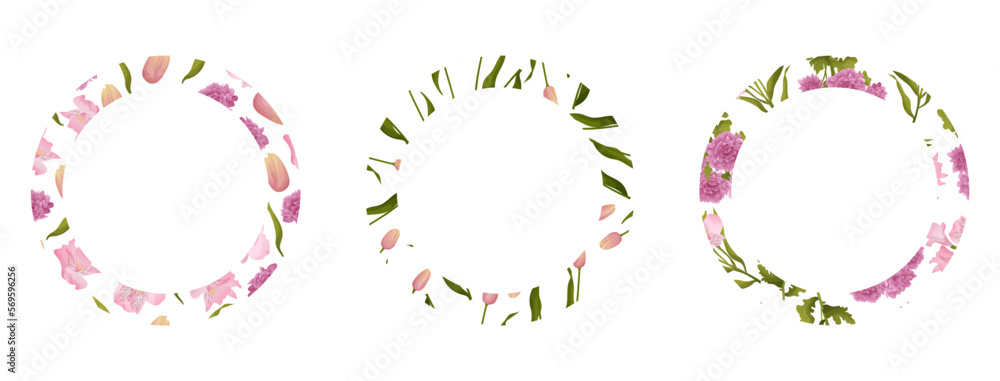 set of round frames from different floral patterns set of round frames from different floral patterns