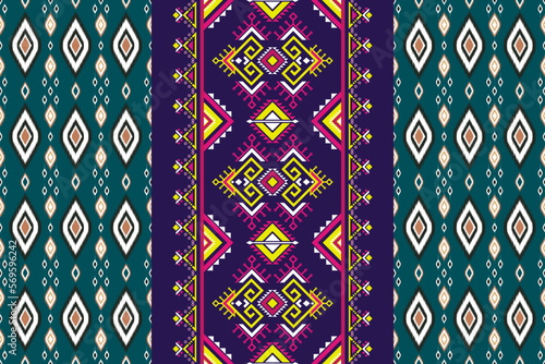 Oriental flower ethnic fashion textiles with yarn for geometric patterns seamless background, Vector illustration clothing woman design.