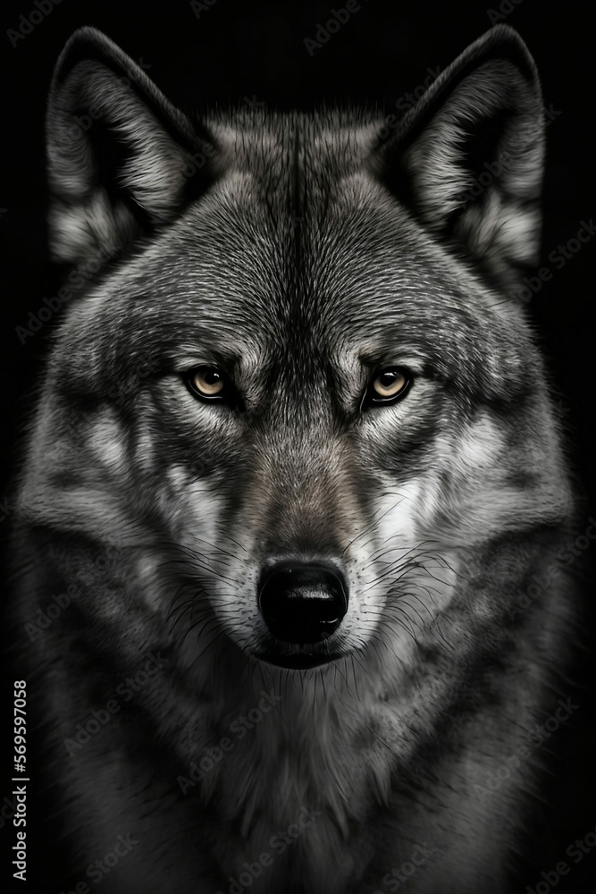 Portrait of a grey wolf, generative AI