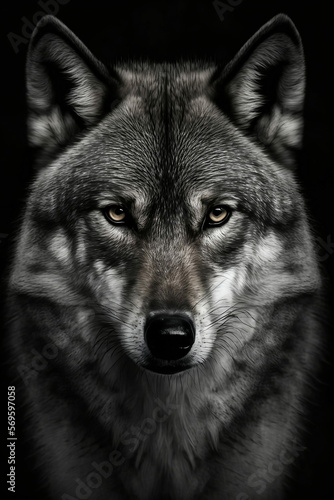 Portrait of a grey wolf, generative AI