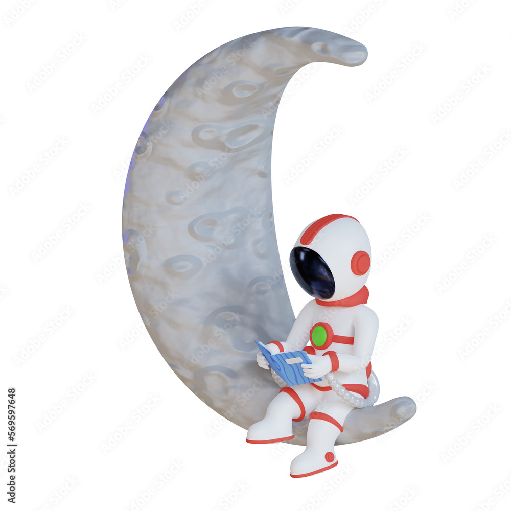 Astronaut Reading Book On Moon 3D Illustration Astronaut Reading Book On Moon 3D Illustration