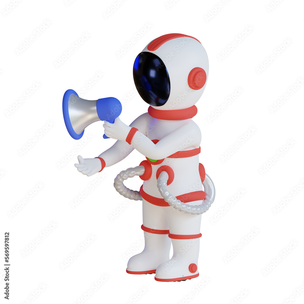 Astronaut Speaking With Megaphone 3D Illustration Astronaut Speaking With Megaphone 3D Illustration