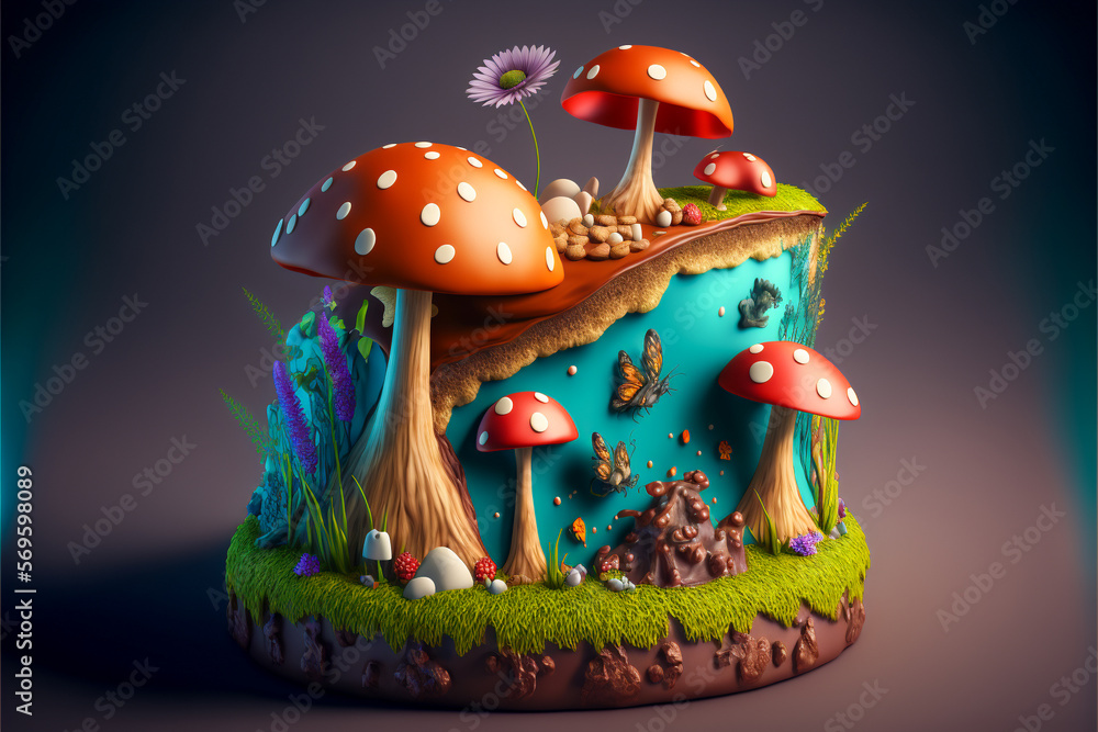 Birthday cake. Super photo realistic 3d illustration. Generative AI