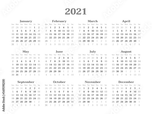 calendar for 2021
