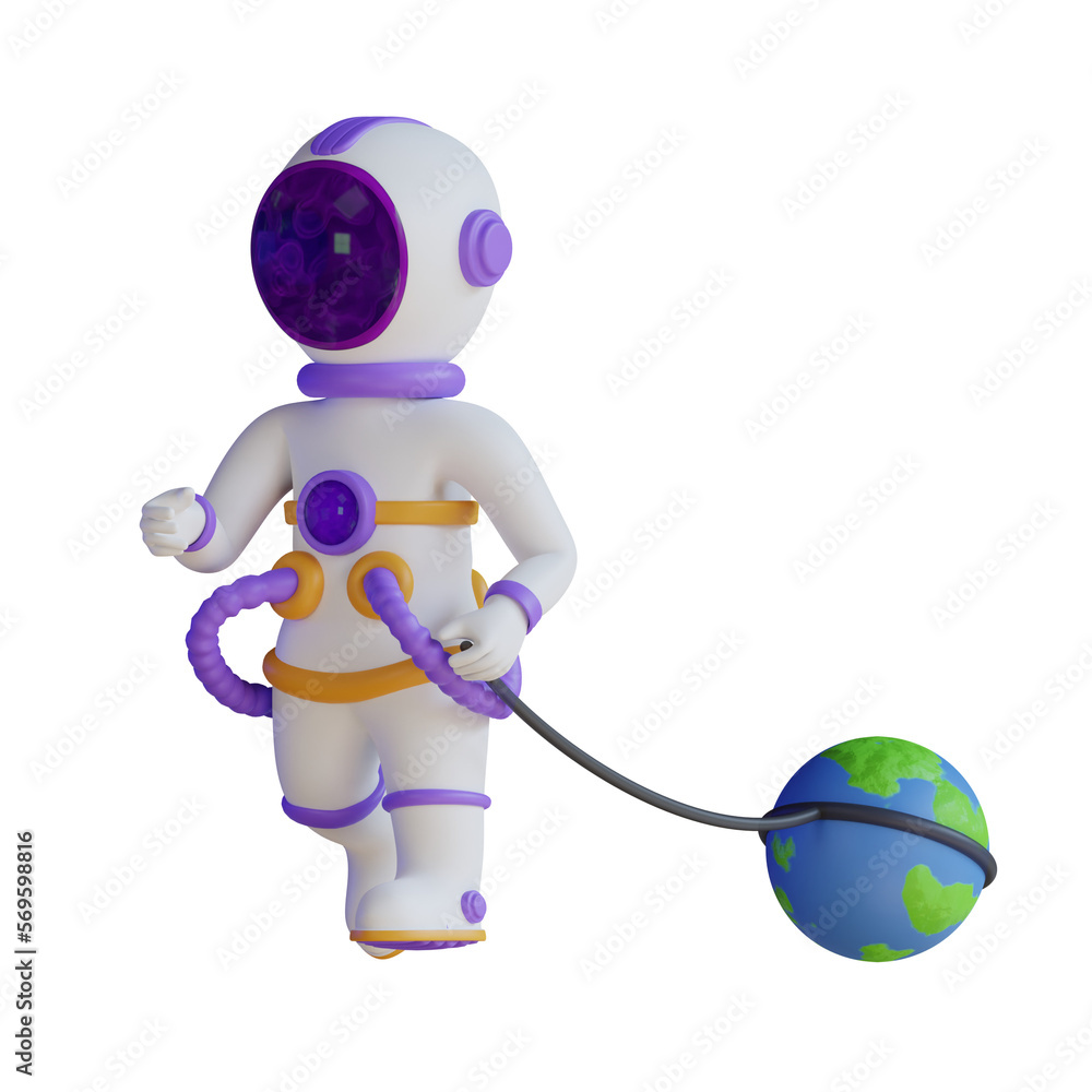 astronaut pulling planet earth 3D Illustration astronaut pulling planet earth 3D Illustration