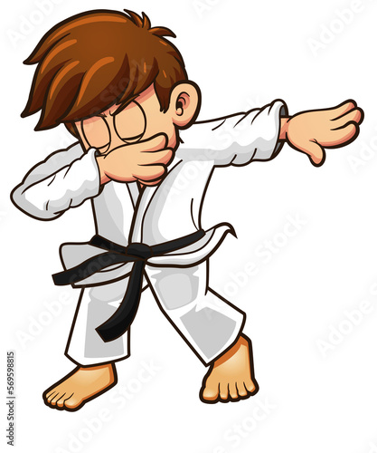 Dabbing judo or karateka cartoon character with black belt photo