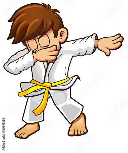 Slika na platnu Dabbing judo or karateka cartoon character with yellow belt