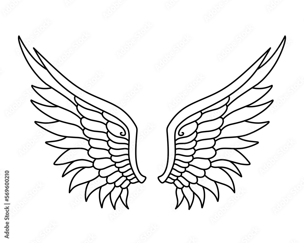 Obraz premium Vector angel wings line art design isolated