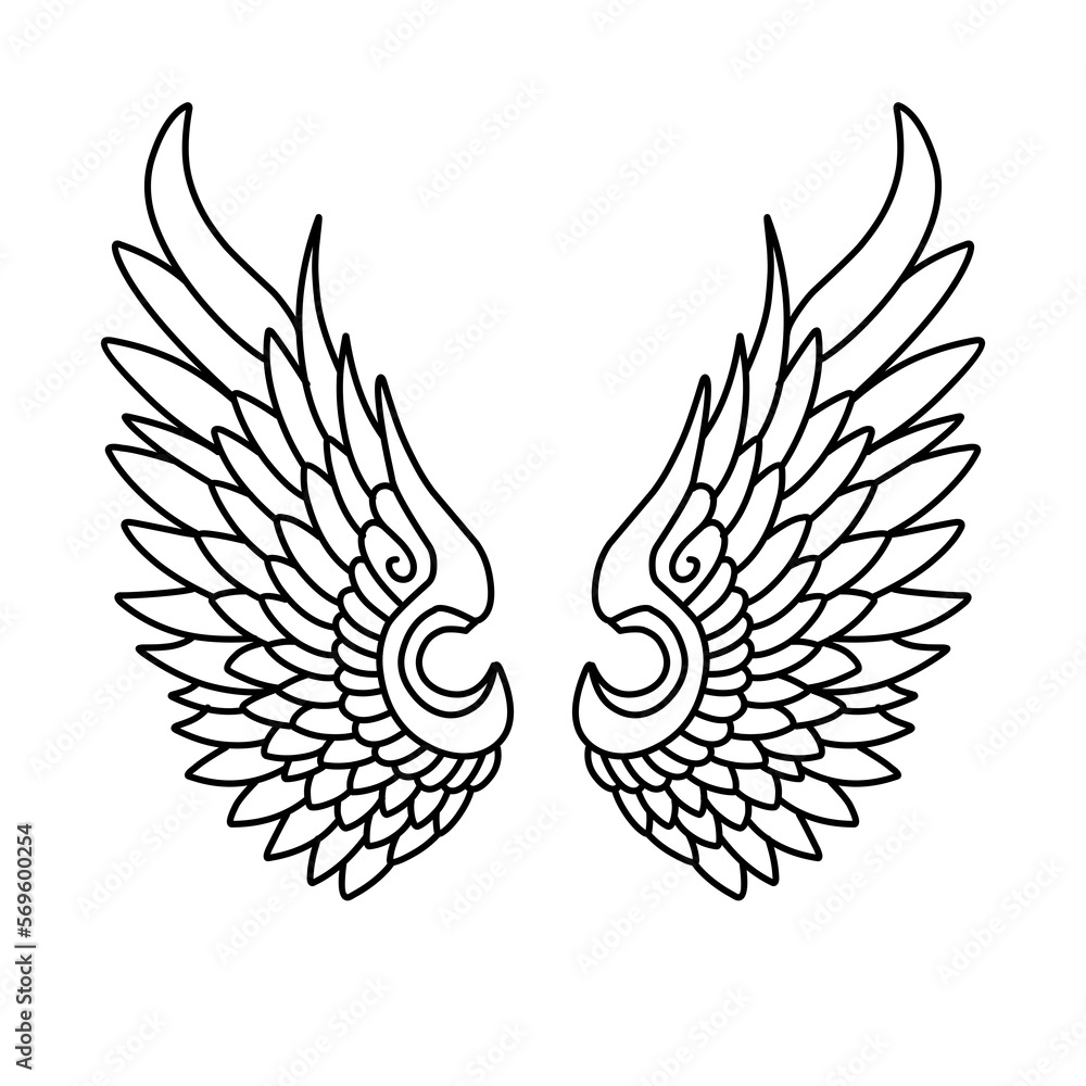 Vector angel wings line art design isolated Stock Vector | Adobe Stock