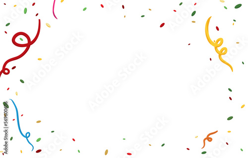 Festive template with colorful streamers and confetti shower, Vector illustration
