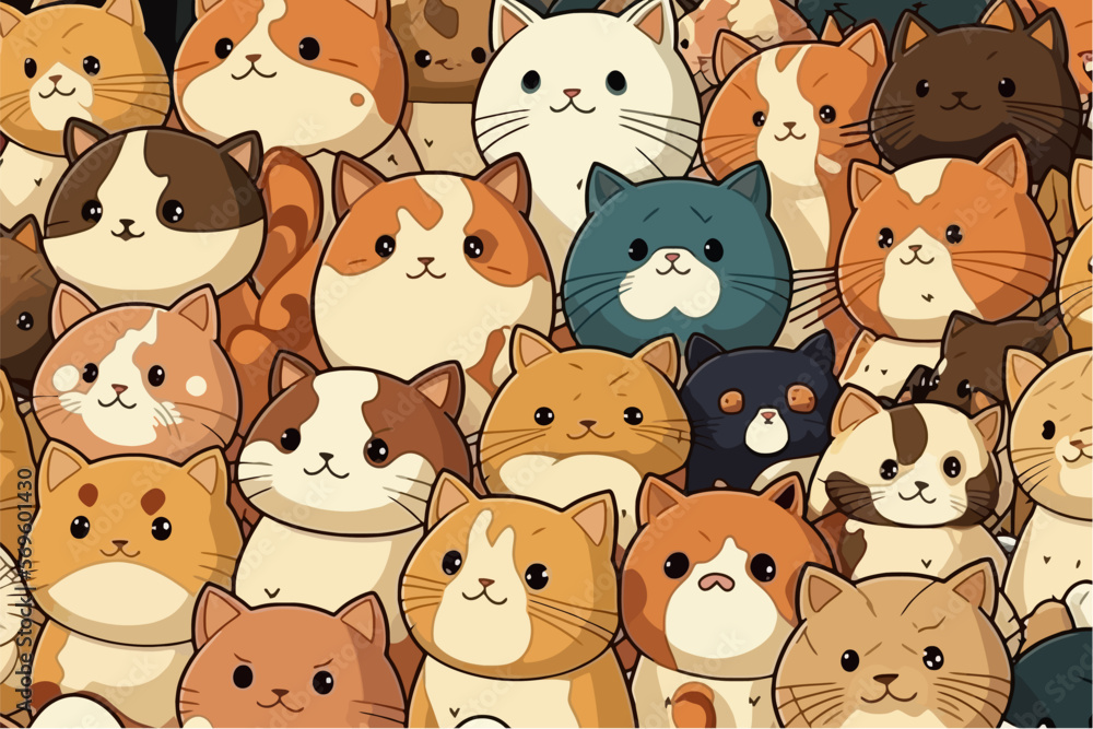 Obraz premium A large group of cats with different colors. Cartoon cat characters seamless pattern.
