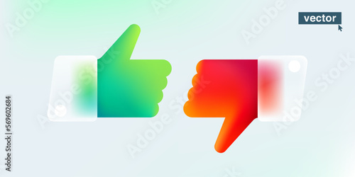Green like and red dislike symbols set. Thumb up and thumb down icons.