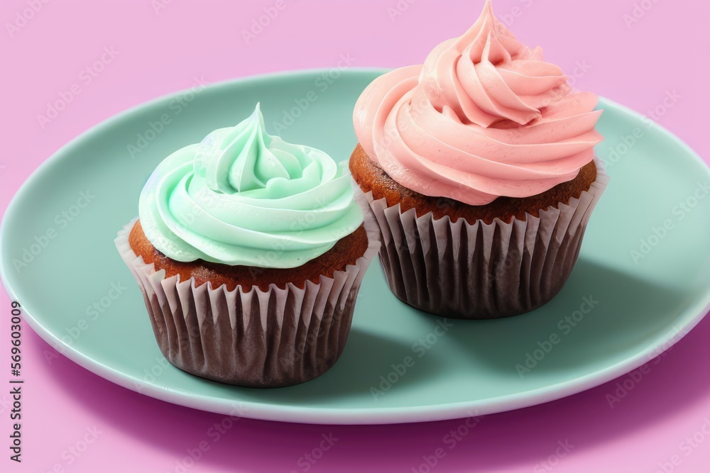 High-Resolution Image of a Delicious Cupcake on a Pastel Background Showcasing its Sweet and Decorative Characteristics, Perfect for Adding a Sweet and Mouth-Watering Element to any Design Project
