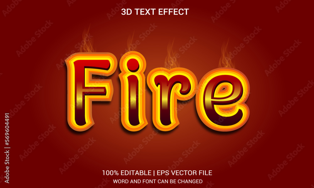 Fire 3d text effect, typography design