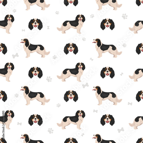 Cavalier King Charles Spaniel seamless pattern