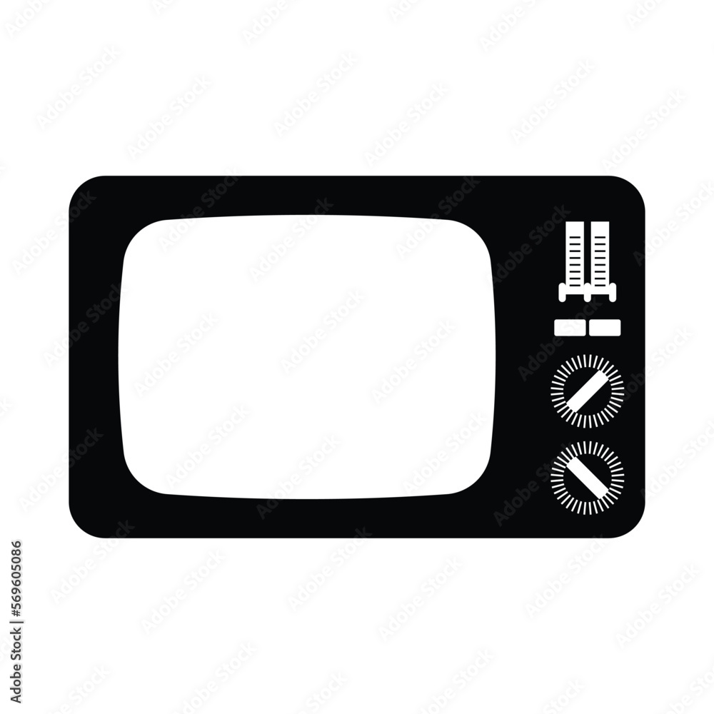 Retro TV Silhouette. Black and White Icon Design Element on Isolated White Background Retro TV Silhouette. Black and White Icon Design Element on Isolated White Background