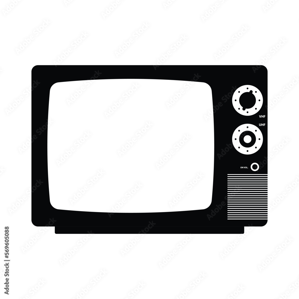 Retro TV Silhouette. Black and White Icon Design Element on Isolated White Background Retro TV Silhouette. Black and White Icon Design Element on Isolated White Background