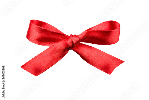 Red ribbon with bow on transparent background, PNG image.