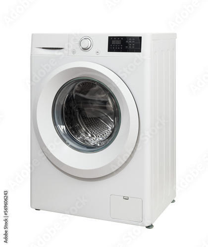Washing machine side view on transparent backgroung, PNG image.