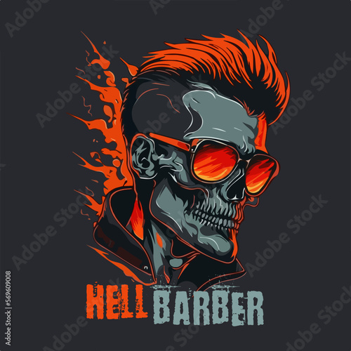 Skull Barber tshirt vector illustration.